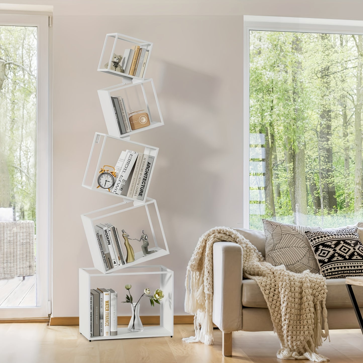 5-Tier Metal Bookshelf, Modern Geometric Bookcase, 73\