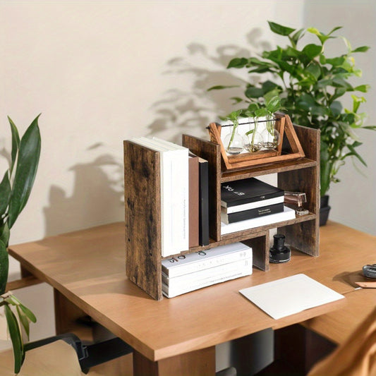 Small Wooden Bookcase, Desktop Rack for Office Studio And Kitchen, Tabletop Storage Organizer with 3 Adaptable Modules, Elevate Your Workspace Aesthetics, Prep for Home Decor