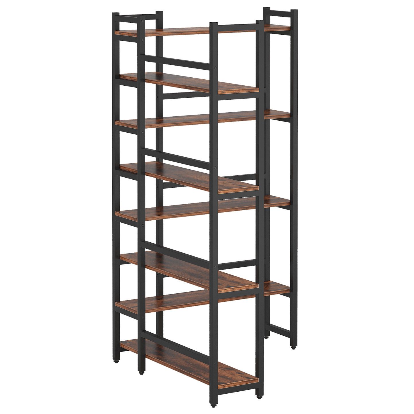 Space-Saving 70.8'' Tall Industrial Corner Bookshelf in Deep Brown - Blends Steel Frame & Wooden Accents, 8 Tiers of Storage, Sturdy & Easy to Assemble, Ideal for Living Room & Home Office Decor, Bookshelf Decorations
