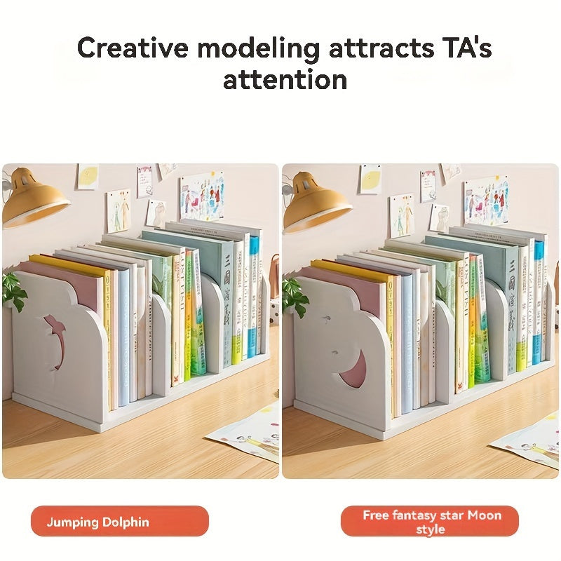 Multi-functional Desktop Rack 8-10 Book Multi-functional PVC Desktop Storage Rack with Moon and Stars Design | Space-Saving Desk & Drawer Organizer for Home and Office Storage