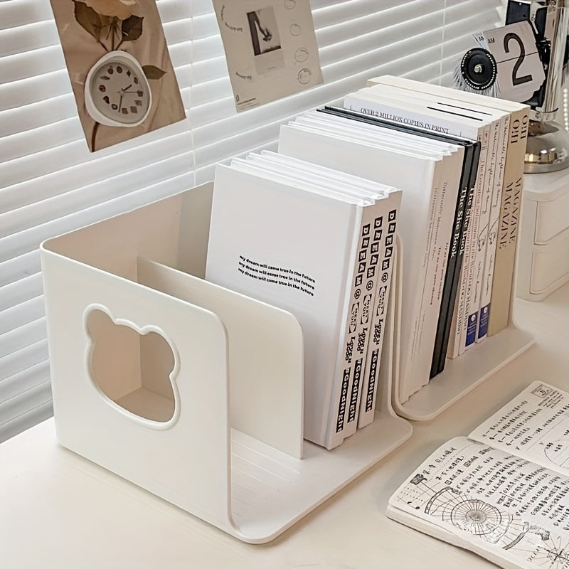 Creative Hollow-Out Design Desktop Bookshelf - Durable Plastic Archival Storage Box, Waterproof Student Organizer, Office Book Holder with Portable Stand