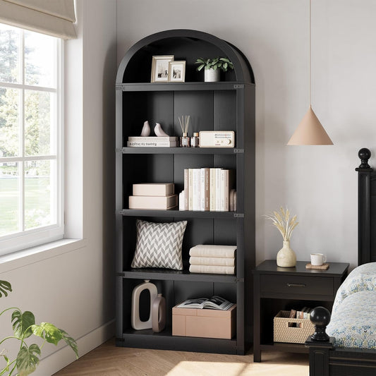 5-Tier Arched Bookshelf, 71.65 Inch High Bookshelf, Farmhouse Display Storage Rack, Wooden Bookshelf for Home, Office, Living Room