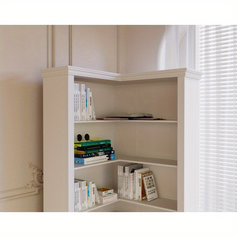 5-Tier Corner Bookshelf - Sturdy Durable Plastic Freestanding Storage Shelf, 32x32x73.8 Inch Space-Saving Design with 3.2 Cu Ft Capacity, Classic Style for Bedroom, Living Room, Study - Home Organization, Bookshelf Decor, Bedroom Organizer