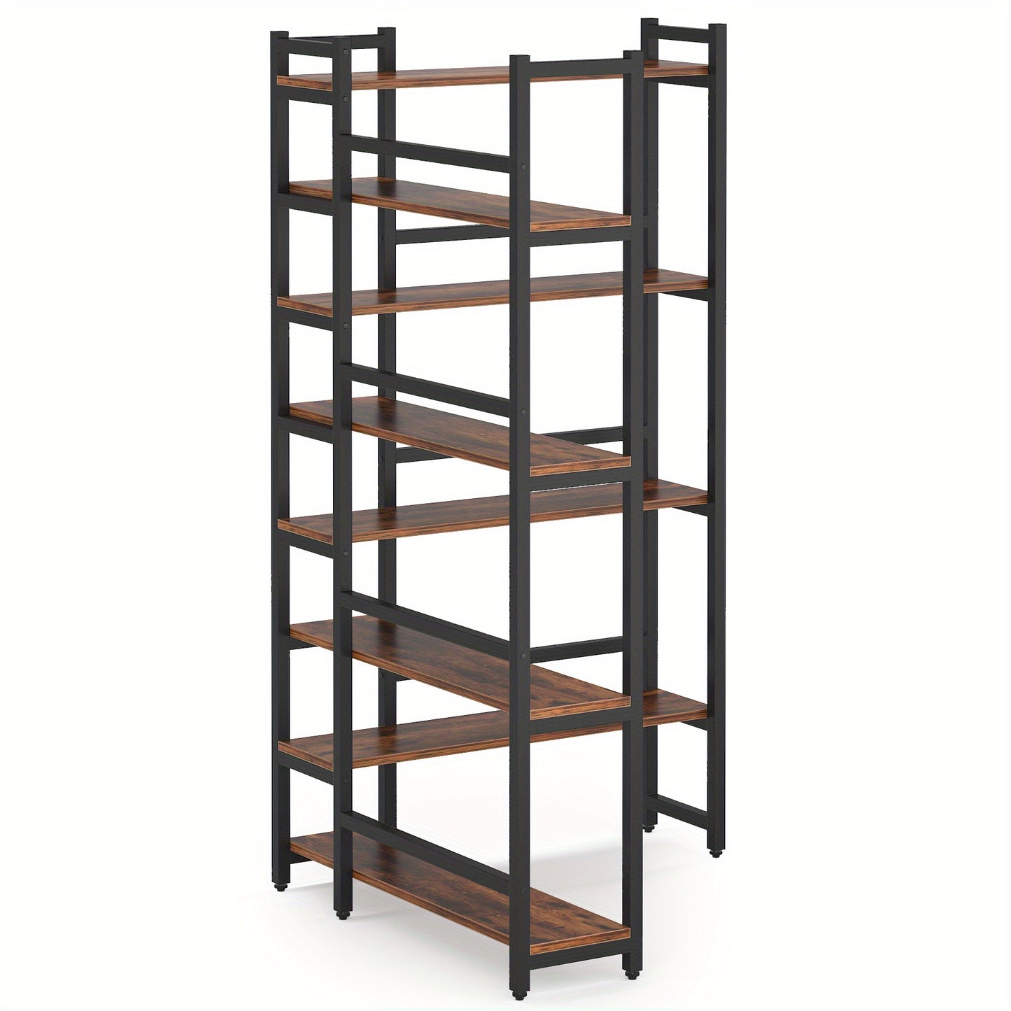 Space-Saving 70.8'' Tall Industrial Corner Bookshelf in Deep Brown - Blends Steel Frame & Wooden Accents, 8 Tiers of Storage, Sturdy & Easy to Assemble, Ideal for Living Room & Home Office Decor, Bookshelf Decorations