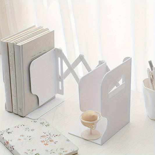 1pc, adjustable white ABS bookshelf for multiple books, modern decor for students and readers, perfect for office use, complete with clips and stands - expandable design