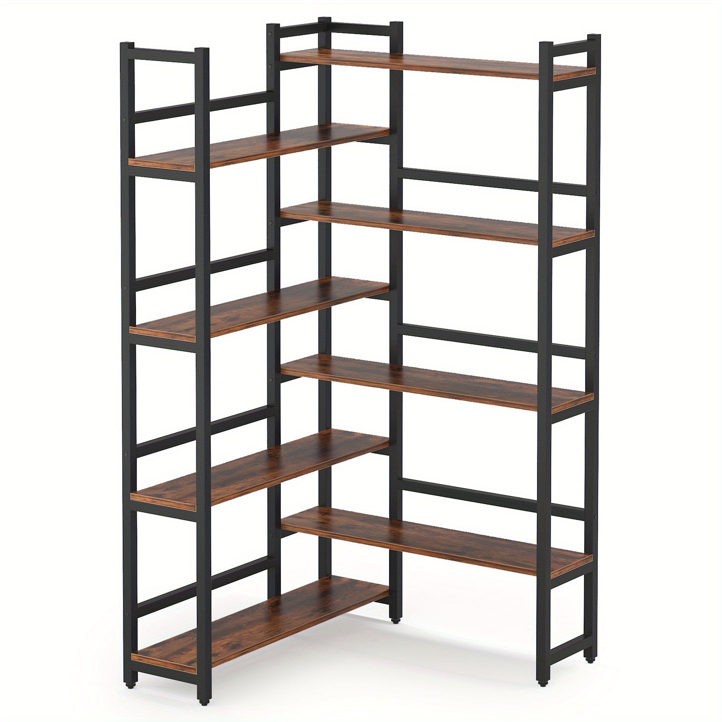 Space-Saving 70.8'' Tall Industrial Corner Bookshelf in Deep Brown - Blends Steel Frame & Wooden Accents, 8 Tiers of Storage, Sturdy & Easy to Assemble, Ideal for Living Room & Home Office Decor, Bookshelf Decorations