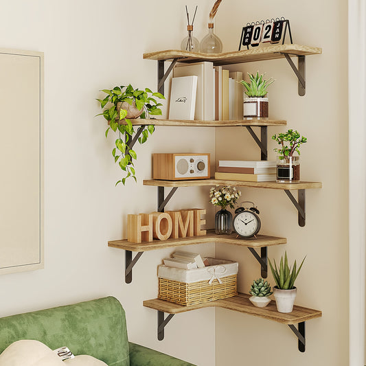 TOMNK 5pcs 16.1In Floating Shelves, Bookcases, Cabinets & Shelves, Rustic Wood Wall Mounted Corner Shelf For Bedroom, Bathroom, Kitchen, Home Decor, Laundry Room, Living Room, Light Brown, For Halloween And Christmas
