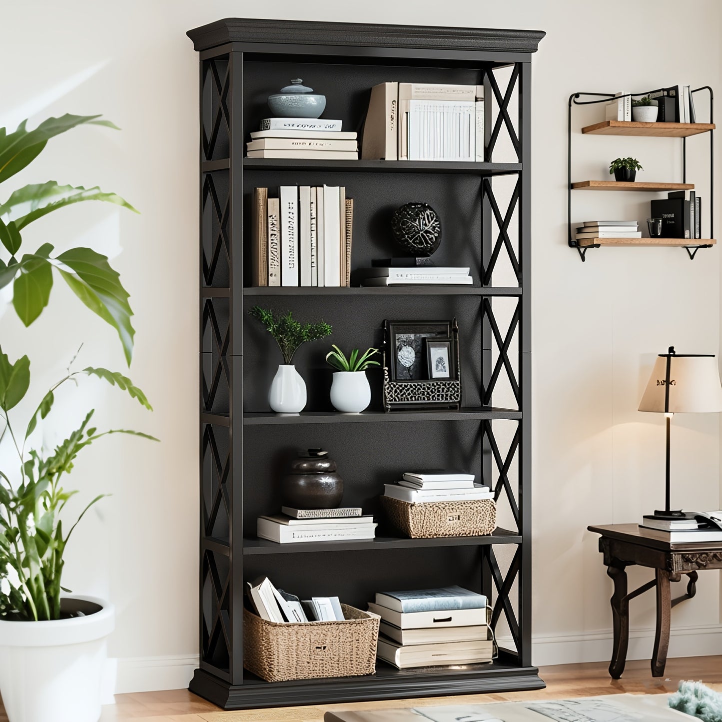 Industrial Bookshelves And Bookcases Floor Standing 6 Shelf Display Storage Shelves 70.87 In Tall Bookcase Home Decor Furniture For Home Office, Living Room, Bed Room