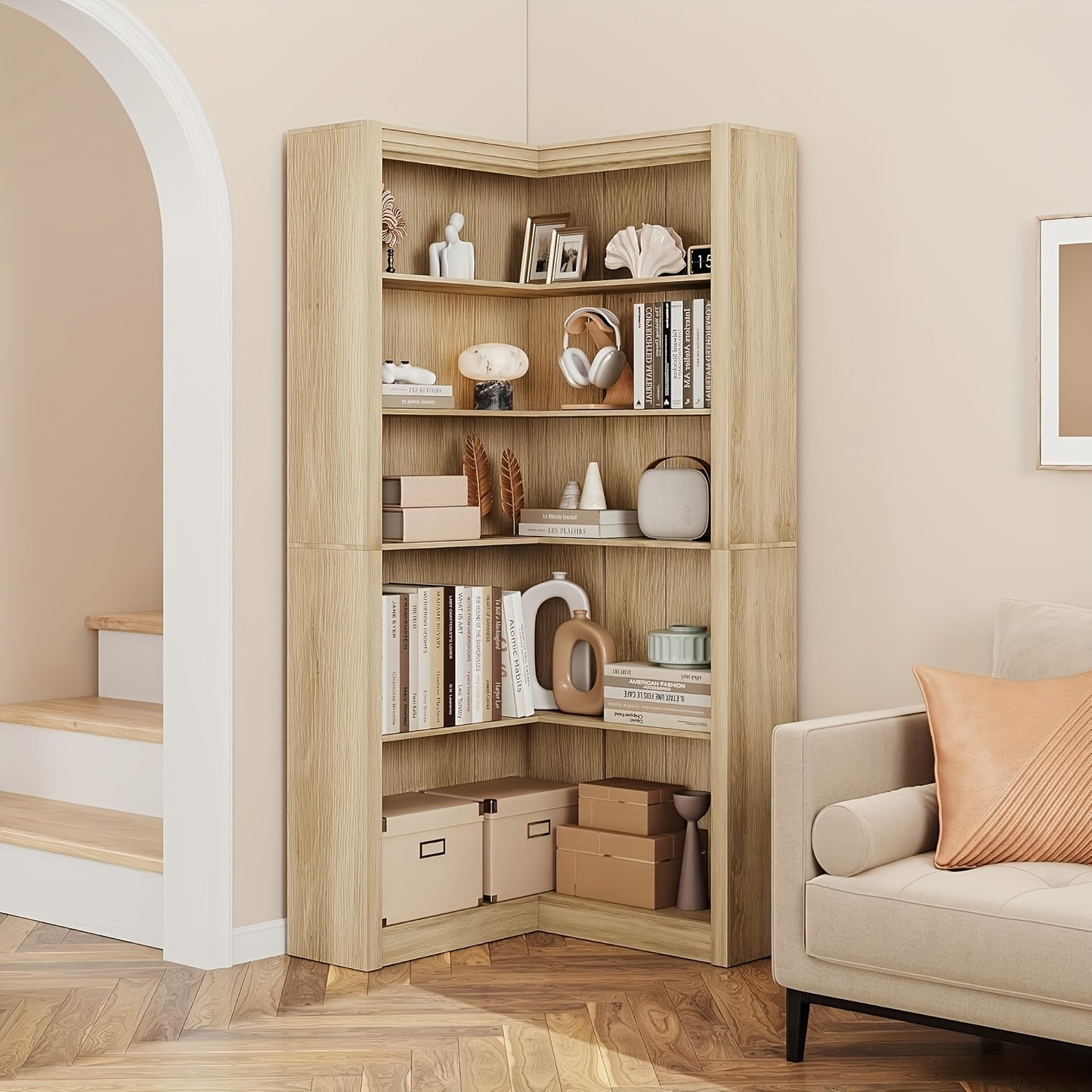 Corner Bookshelf Farmhouse Corner Bookcase 71.8'' Tall Bookcase, 5 Tier L-Shaped Bookshelf Large Corner Shelf, Bookcase With Storage Heavy Duty For Bedroom Living Room Home Office