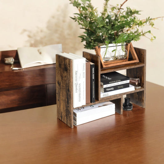 Small Wooden Bookcase, Desktop Rack for Office And Studio, Tabletop Storage Organizer with 3 Adaptable Modules, Elevate Your Workspace Aesthetics, Home Decor