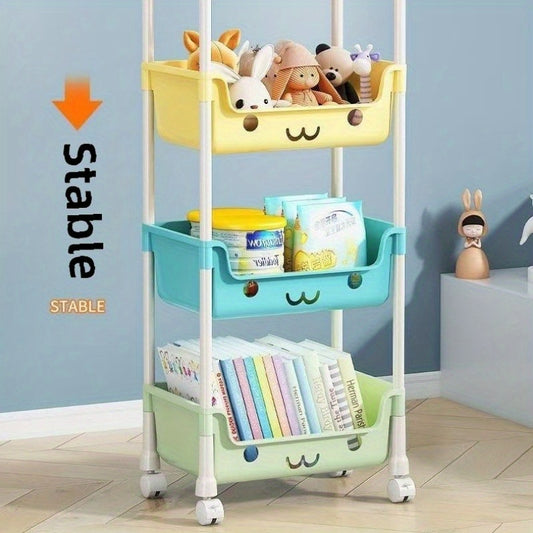 1 Cartoon Acrylic Multi-Layer Storage Rack with Wheels, Lacquered Finish, Mobile Storage Vehicle for Home, Bedroom, Dormitory - Ideal for Books, Snacks And Toys, Standing Shelf