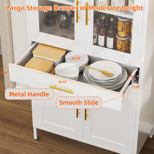 Arched Metal Storage Cabinet, Arched Display Case, Bookcase, Glass Door, Drawer, Suitable for Bathroom, Home, Office, Assembly Required (Black, White)