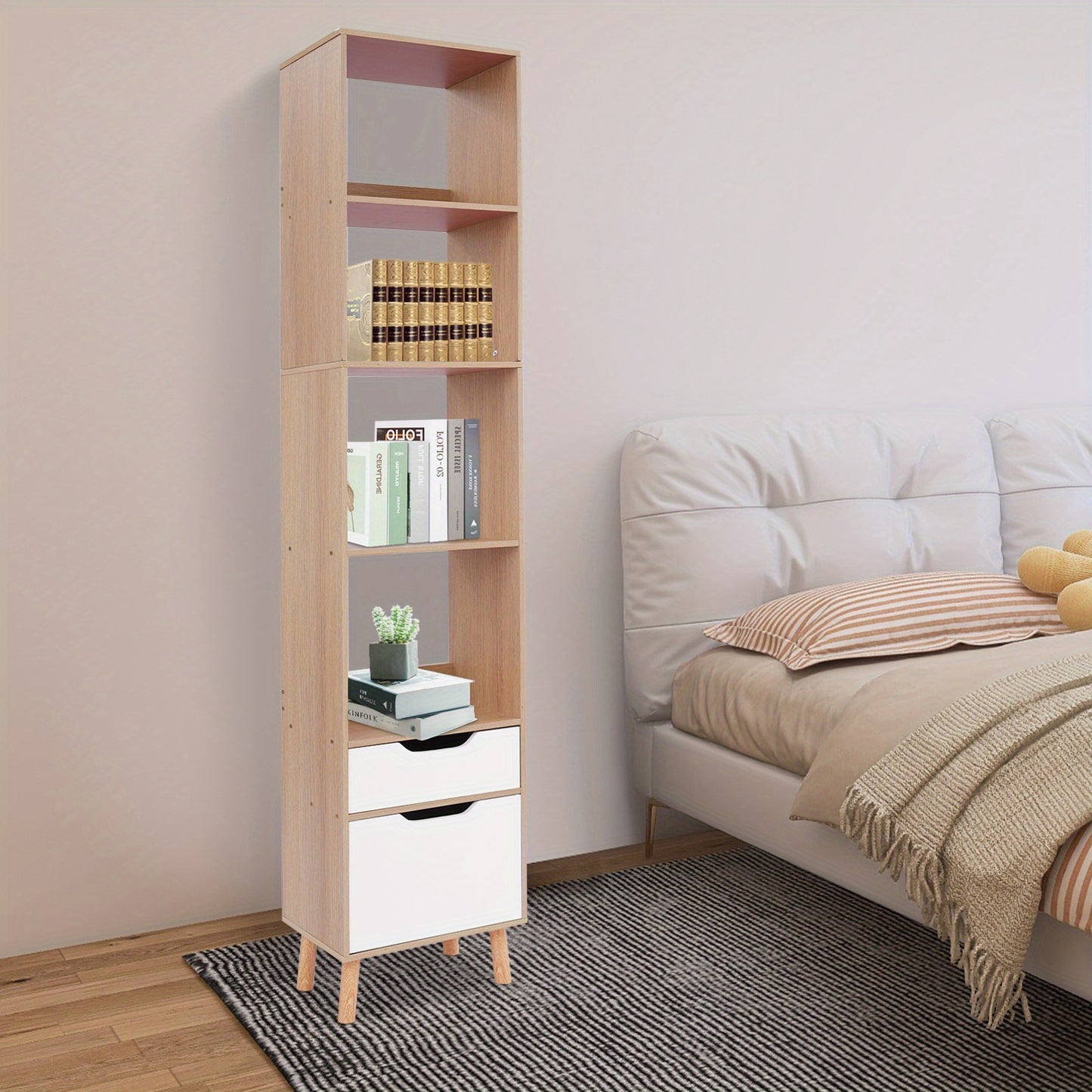 TFCFL 70.87inch Tall Oak Color Floor Standing Bookshelf with Drawers - Multi-Purpose Plastic Cabinet for Living Room, Office, Kitchen - Easy Assembly, No Metal Pipes, Versatile Storage Solution, Bookcase Furniture, Utility Racks