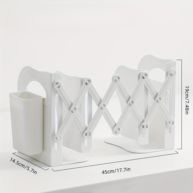 1pc, adjustable white ABS bookshelf for multiple books, modern decor for students and readers, perfect for office use, complete with clips and stands - expandable design