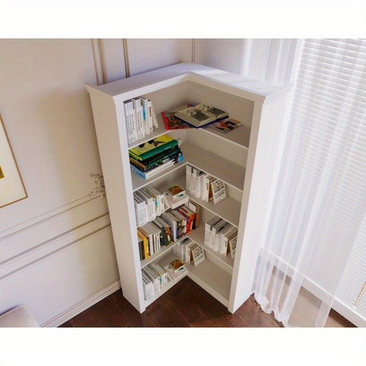 5-Tier Corner Bookshelf - Sturdy Durable Plastic Freestanding Storage Shelf, 32x32x73.8 Inch Space-Saving Design with 3.2 Cu Ft Capacity, Classic Style for Bedroom, Living Room, Study - Home Organization, Bookshelf Decor, Bedroom Organizer