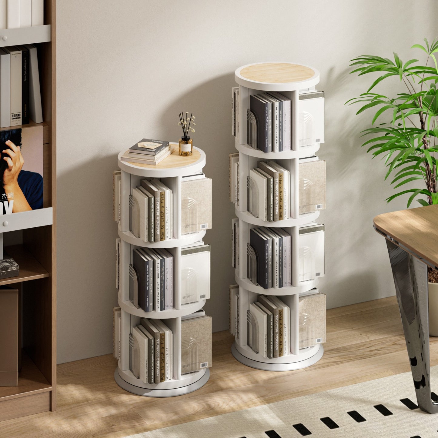 360° Rotating Bookshelf, 2\u002F3\u002F4\u002F5-Tier Space-Saving Book Organizer, 360° Swivel Storage Shelf for Living Room, Bedroom, Office, Durable and Modern Design, Easy to Assemble