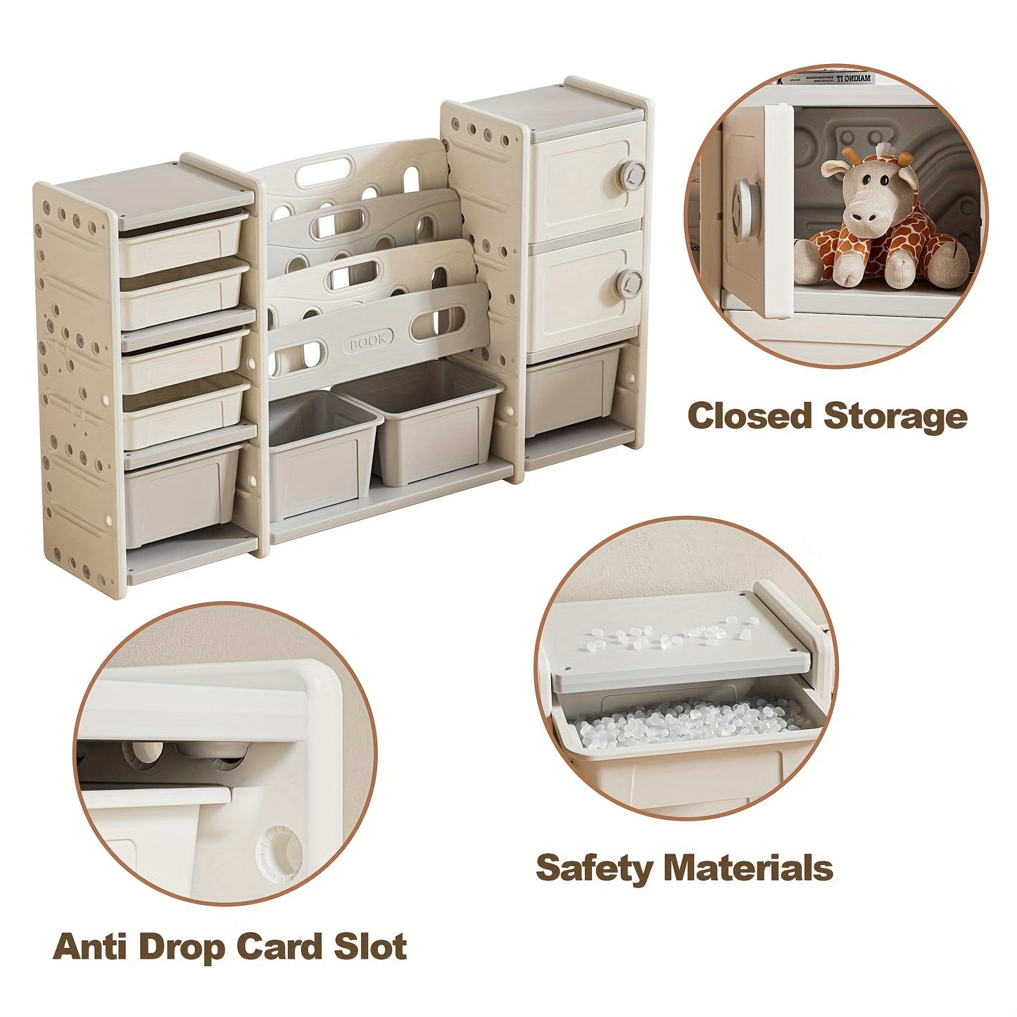 Levader Beige Multilayer Plastic Storage Cabinet With Bookshelf, 8 Storage Boxes + 2 Cabinets, Multipurpose Storage Rack, Easy To Assemble Large Storage Shelves, Suitable For Living Room, Bedroom, Dining Room, Game Room